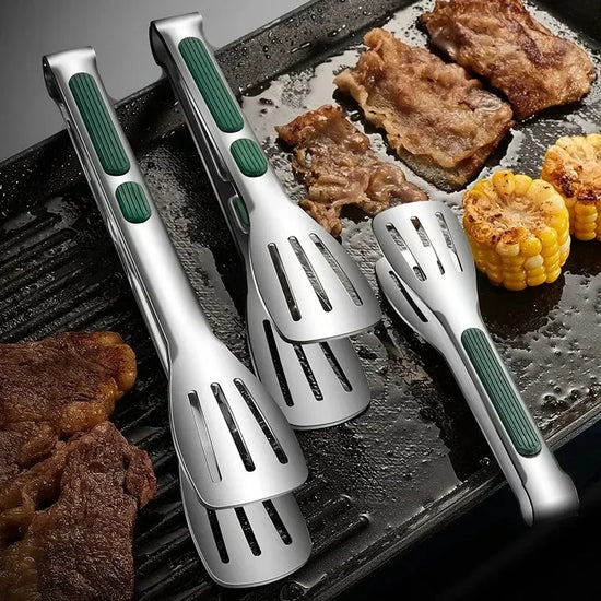 Stainless steel kitchen tongs with ergonomic non-slip grip