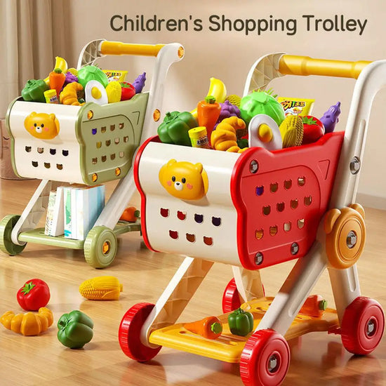 Shopping Cart Toy Baby Small Trolley Kids Play House Fruit Cut Household Kitchen Supermarket Men and Girls Early Education Toys