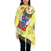 Soft and cozy scarf with colorful Matryoshka doll design