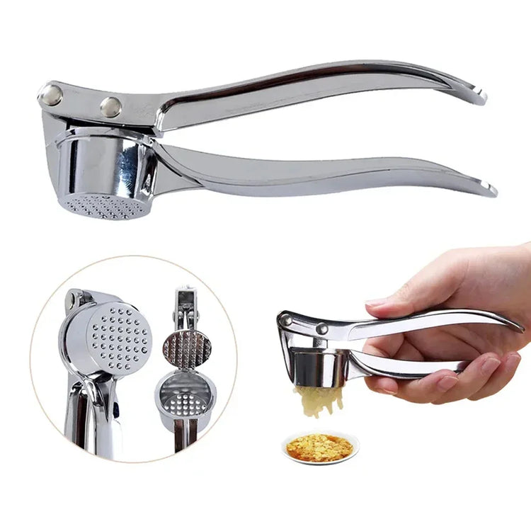 Stainless steel manual garlic press for crushing garlic into paste