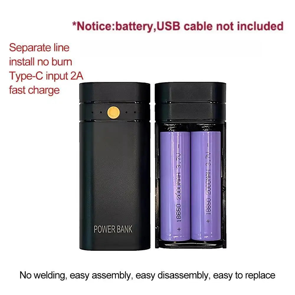 USB Type-C power bank case for 18650 batteries, ideal for phone charging