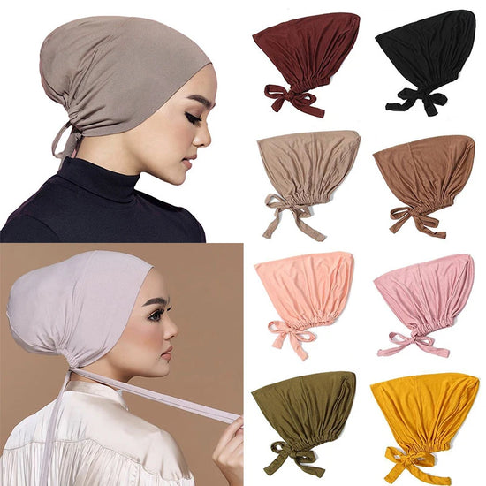 Soft modal Muslim turban hat for women, used as inner hijab cap or underscarf bonnet