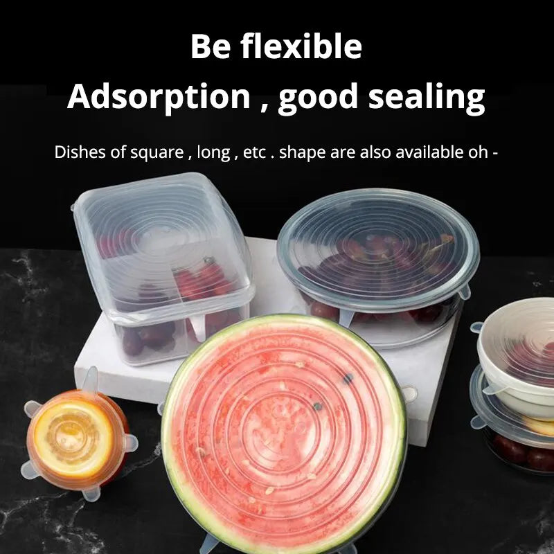 6pcs set of transparent silicone stretch covers for kitchen utensils and bowls
