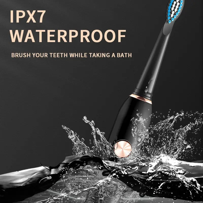 IPX7 waterproof Jianpai electric toothbrushes in black and white with ergonomic design and replaceable brush heads