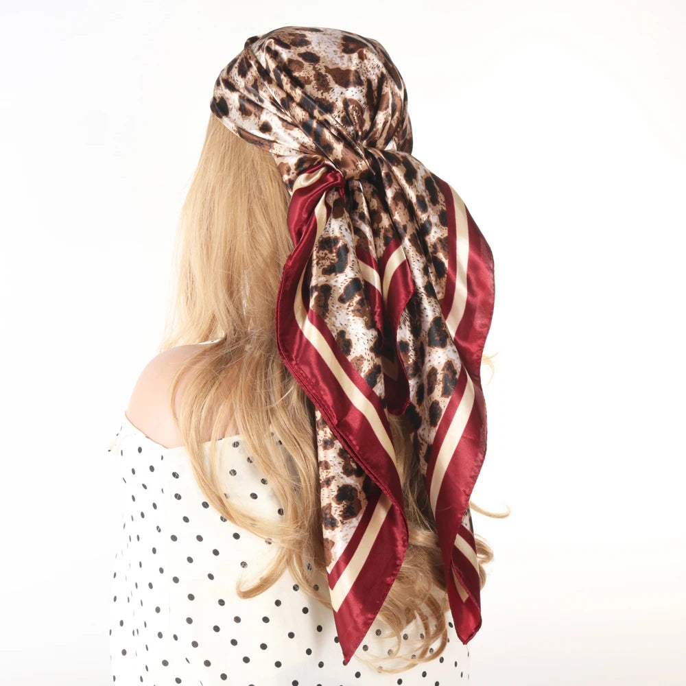 Luxury brand silk scarf for women, 90x90cm square, worn as a summer hijab or hair wrap