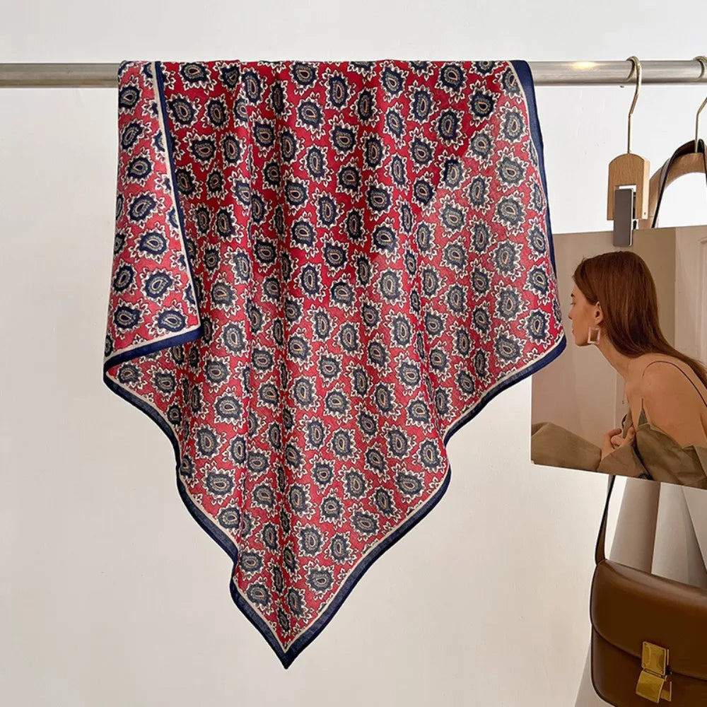 70cm square scarf for women with cashew print, breathable imitation silk fabric