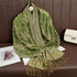 Soft and warm cashmere hijab with bohemian print, styled as a headscarf or wrap