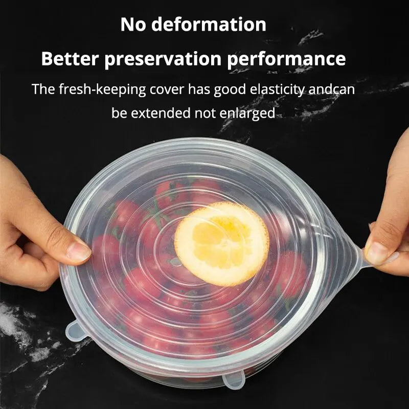 6pcs set of transparent silicone stretch covers for kitchen utensils and bowls