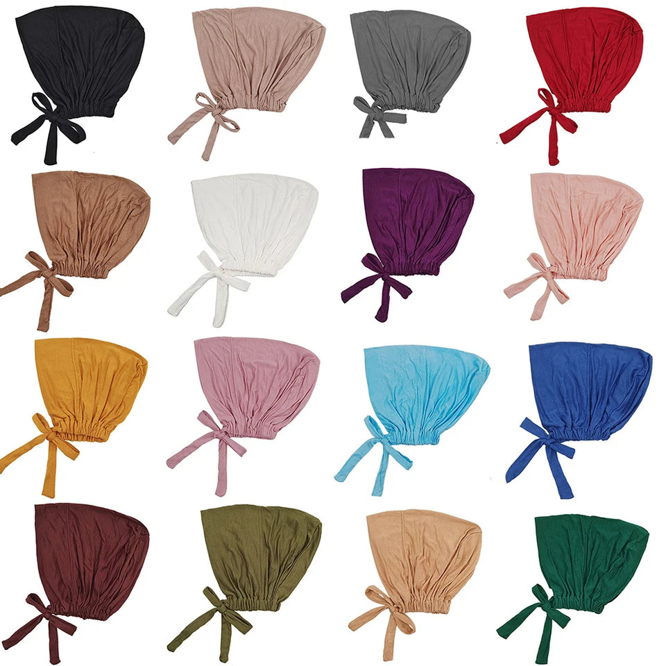 Comfortable modal hijab cap with back rope for adjustable fit, ideal as inner scarf