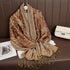 Soft and warm cashmere hijab with bohemian print, styled as a headscarf or wrap