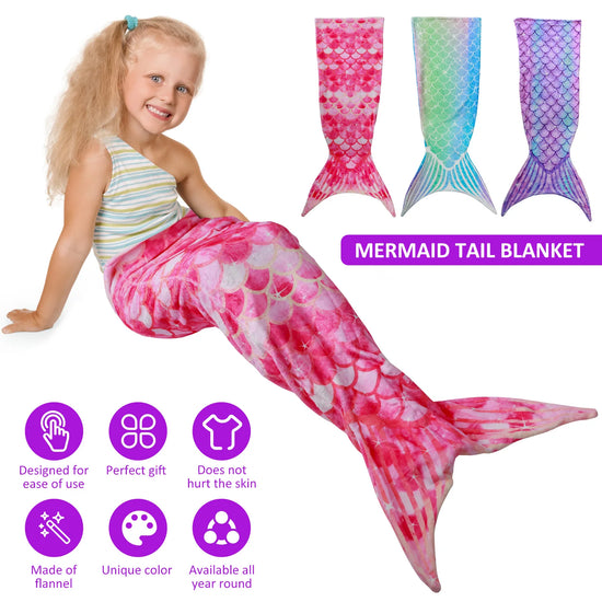 Mermaid Tail Blanket Ultra-Soft Flannel Sleeping Blanket Fish Scale Pattern Bag Comfortable Tail Snuggle Cute Child