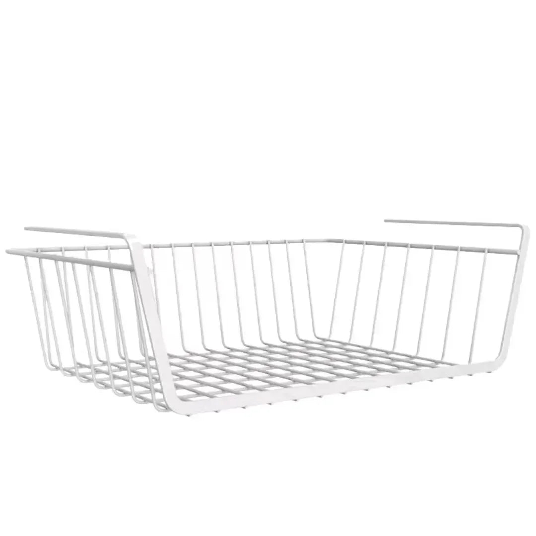 Large-capacity under-cabinet storage basket in white iron mesh