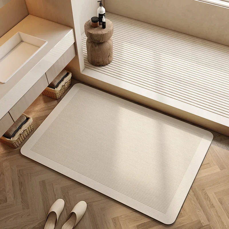 Washable bathroom rug with soft striped design