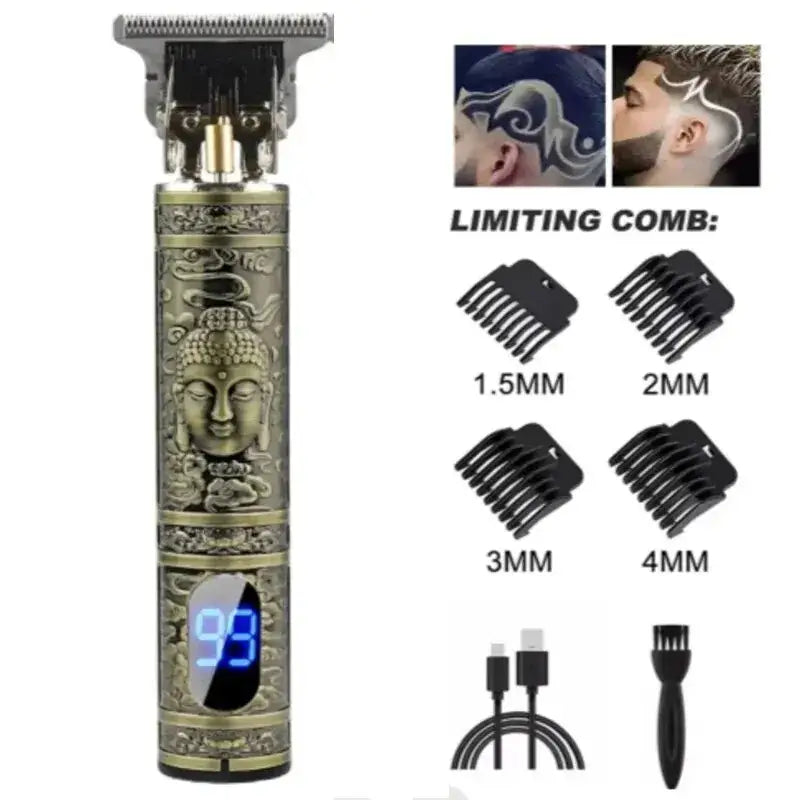 T9 LCD Electric Hair Clipper with oil shaving head and carving electric pusher for men