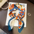 Luxury brand silk plaid square scarf for women, styled as a neck or hair tie