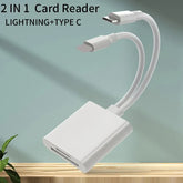 Type-C and Lightning SD/TF card reader for smart devices, laptops, and computers