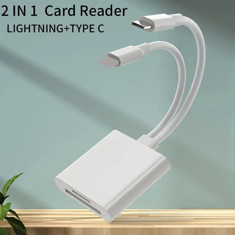 Type-C and Lightning SD/TF card reader for smart devices, laptops, and computers