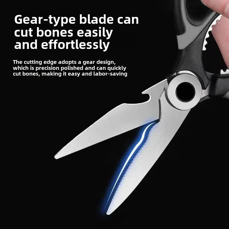 Heavy-duty stainless steel kitchen scissors with thickened blades for cutting chicken bones