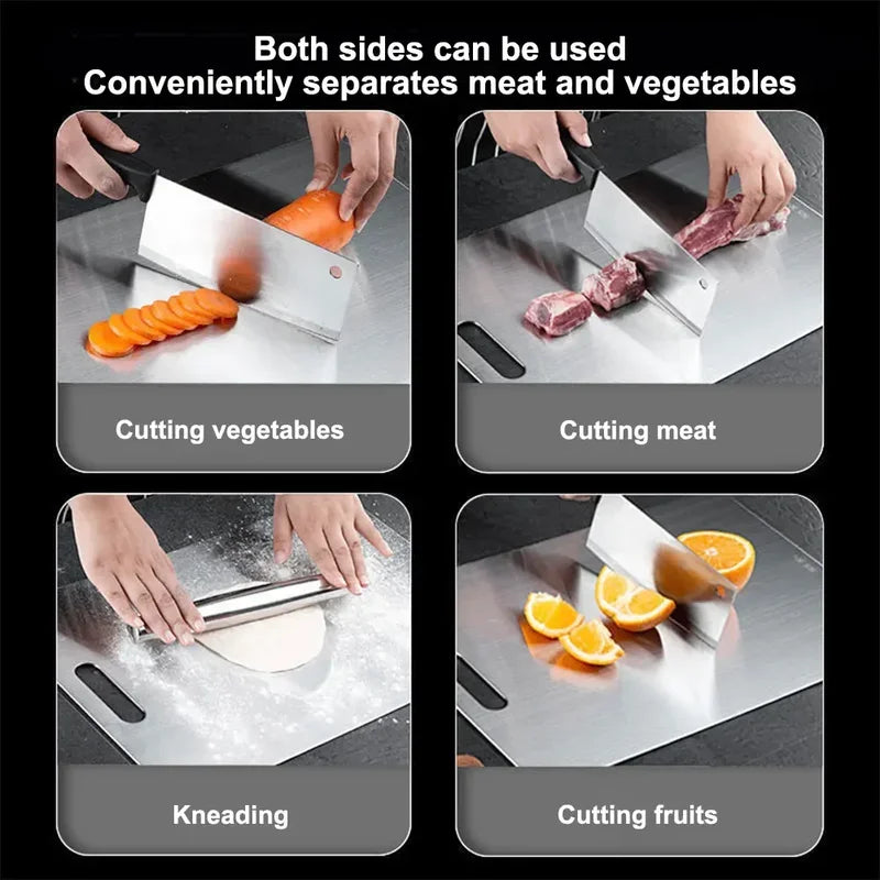 Easy-to-clean stainless steel food prep board ideal for busy kitchens