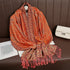 Soft and warm cashmere hijab with bohemian print, styled as a headscarf or wrap
