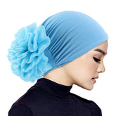 Elastic hair band turban for women, comfortable beanie style with flower accent