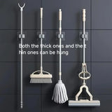 Mop and broom organizer with hooks for wall mounting
