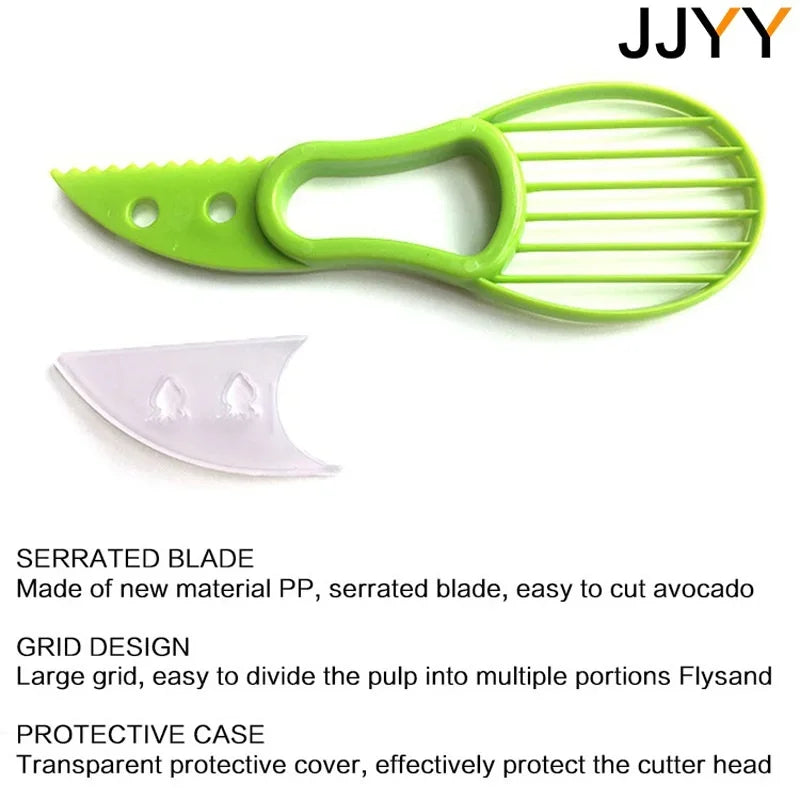 3-in-1 avocado slicer with serrated blade, pit remover, and fruit scooper