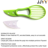 3-in-1 avocado slicer with serrated blade, pit remover, and fruit scooper