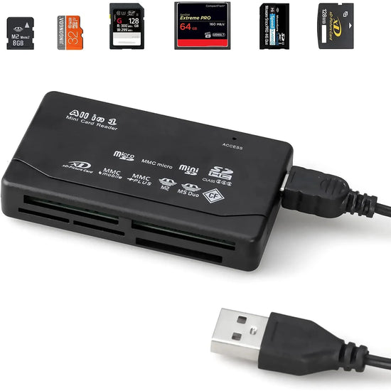 All-in-one external USB card reader with wide memory card compatibility