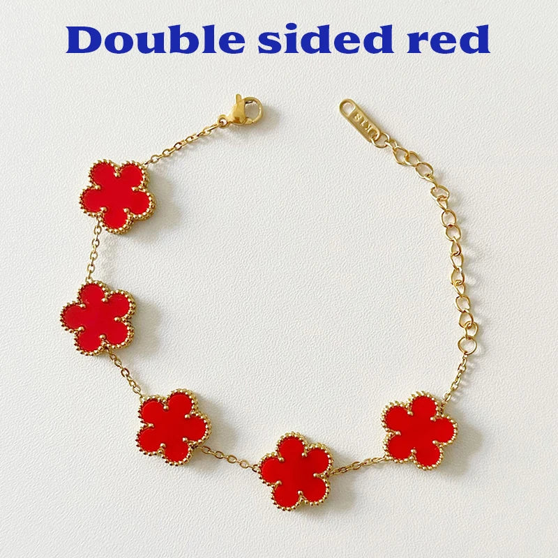 2024 New Luxury Bracelet Women Double-sided Flower Valentines Day Gift Couple Bracelets Stainless Steel Jewelry Clover Fashion