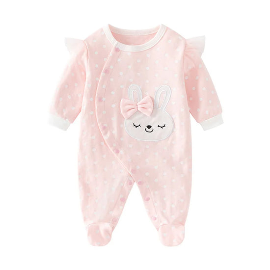 Pink Princess Baby Girl Rompers Autumn Newborn Jumpsuit with Foot 0-12 Months Kids Bodysuit for Infant Girls
