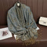 Soft and warm cashmere hijab with bohemian print, styled as a headscarf or wrap