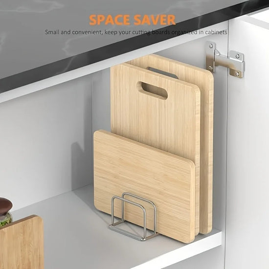 1pc Space-Saving Stainless Steel Pot Lid and Cutting Board Organizer Combo - Heavy-Duty Countertop Rack with Non-Shake Design