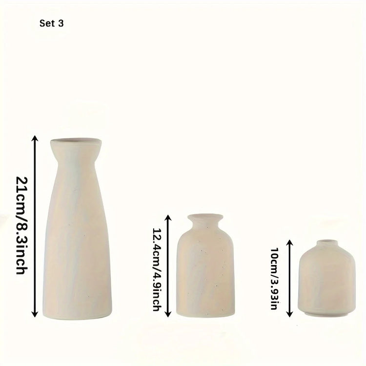 Set of 3 ceramic vases in neutral tones, ideal for rustic and farmhouse home decor