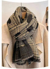 Double-side imitation cashmere scarf for women, thickened plaid design for winter warmth