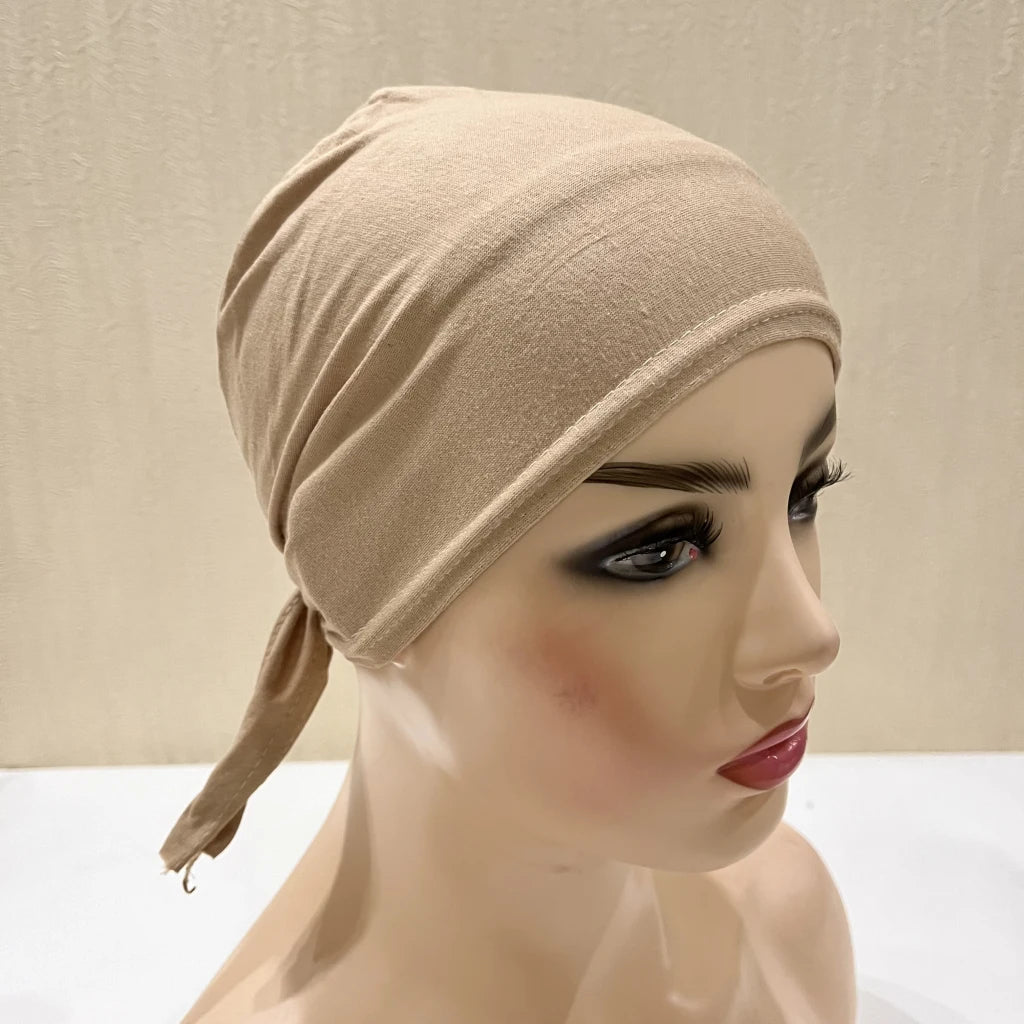 Cotton inner hijab with adjustable tie-back design, breathable and comfortable fit