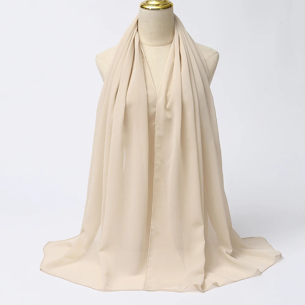 Lightweight voile headscarf in soft pastel tones, ideal for Muslim women&