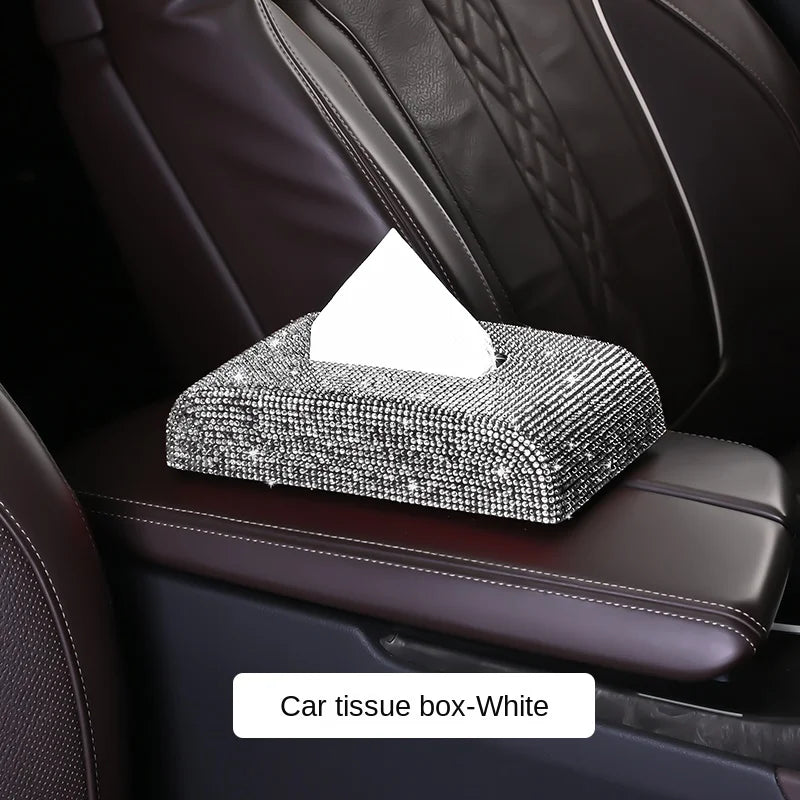 Luxury diamond tissue box holder with rhinestone embellishments for car and home decor