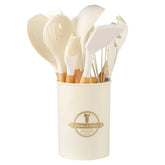 12-piece silicone kitchen utensil set with wooden handles and non-stick design