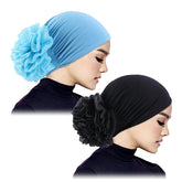 Elastic hair band turban for women, comfortable beanie style with flower accent