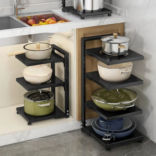 Kitchen Storage Rack Adjustable Plates and Pots Carbon Steel Storage Rack Free Layered Snap-on Floor Pot Rack Kitchen Storage