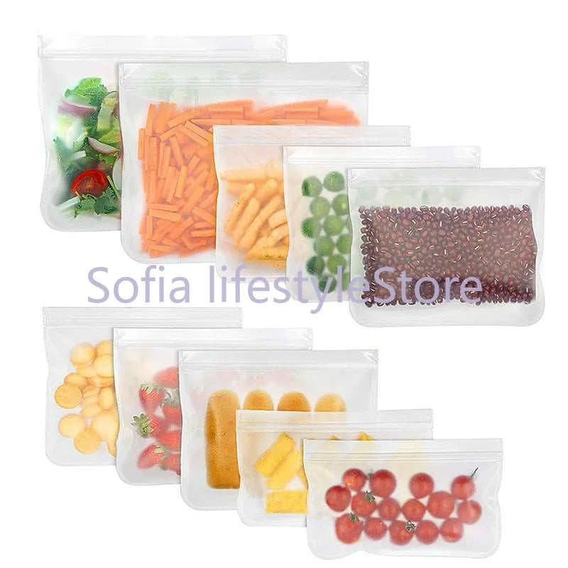 4-10Pcs/Set Stand Up Food Storage Bag Reusable Freezer Sandwich Ziplock Silicone PEVA Bag Kitchen Organizer Storage Fresh Bags