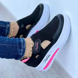 Women’s walking shoes with elevated platform sole and breathable mesh material