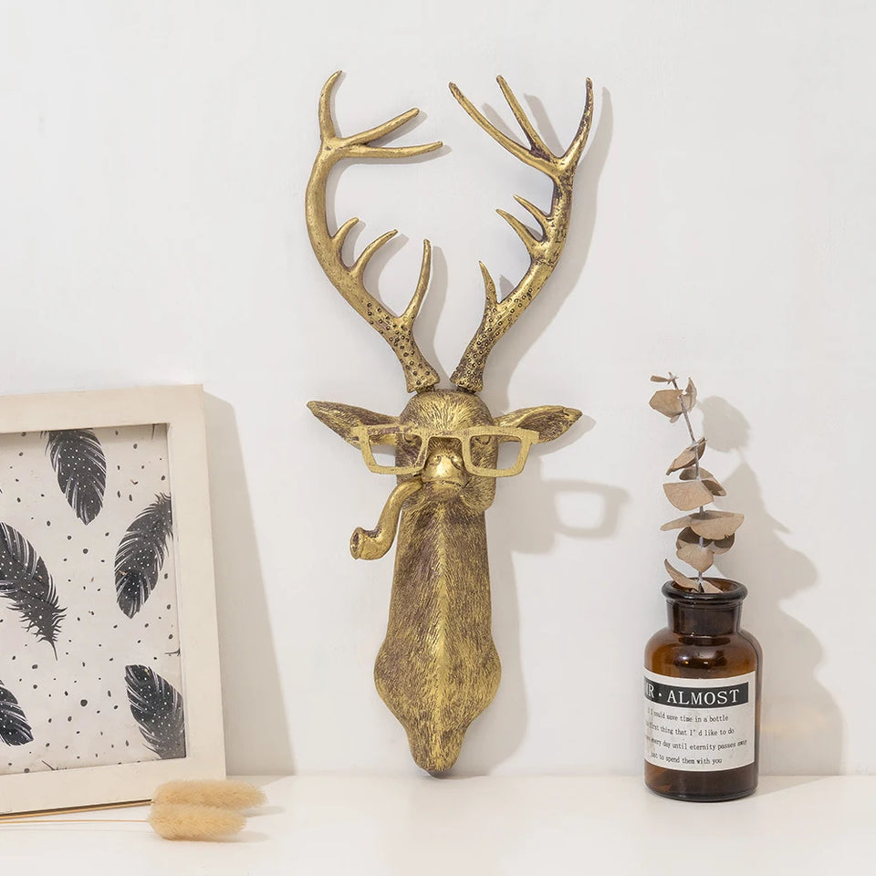 Decor Wall Art Decor Deer Head Wall Hanging Home Decor Bronzed Resin Animal Hanging Sculpture Animal Head Wall Hanging Ornaments