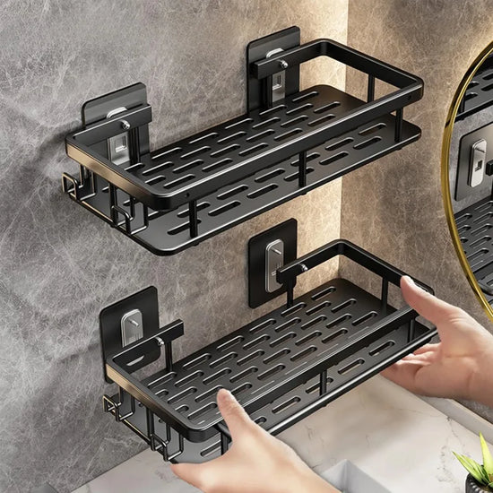 Waterproof aluminum shower shelf for organizing bath products without drilling