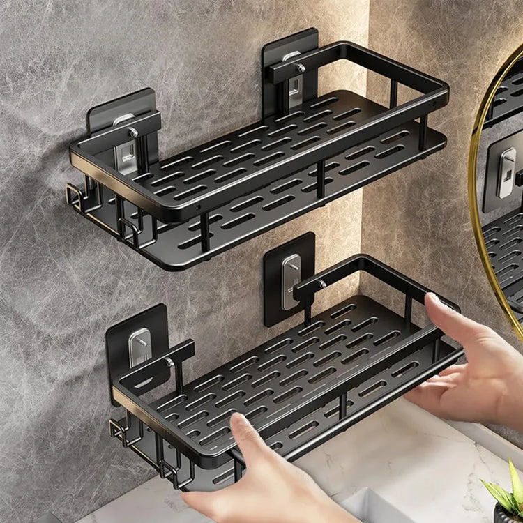 Waterproof aluminum shower shelf for organizing bath products without drilling