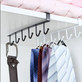 Space-saving coffee cup rack with six hooks for cabinet or shelf mounting