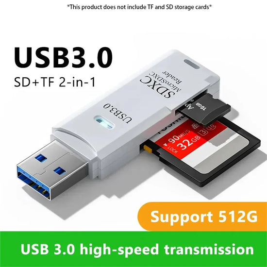 2-in-1 high-speed USB 3.0/2.0 card reader for TF and SD cards