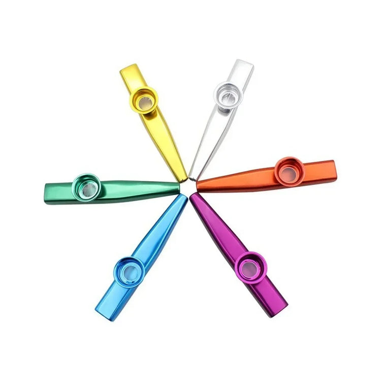 Aluminum alloy kazoo featuring five diaphragm membranes for adjustable tone control