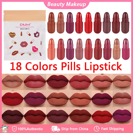 Pills Lipstick  6/10/18 Colors Long Lasting Pill Lipstick Cute Waterproof Non-Fading Lipstick Velvet Matte Lipstick Set